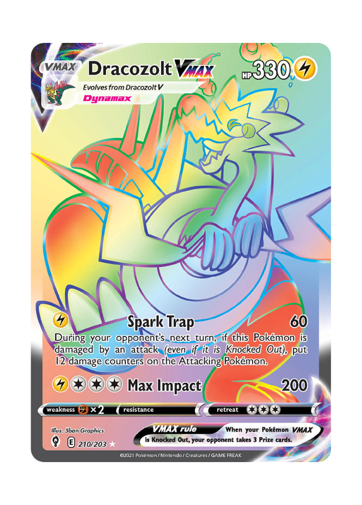 Evolving Skies: Dracozolt VMAX Rainbow Rare - 210/203