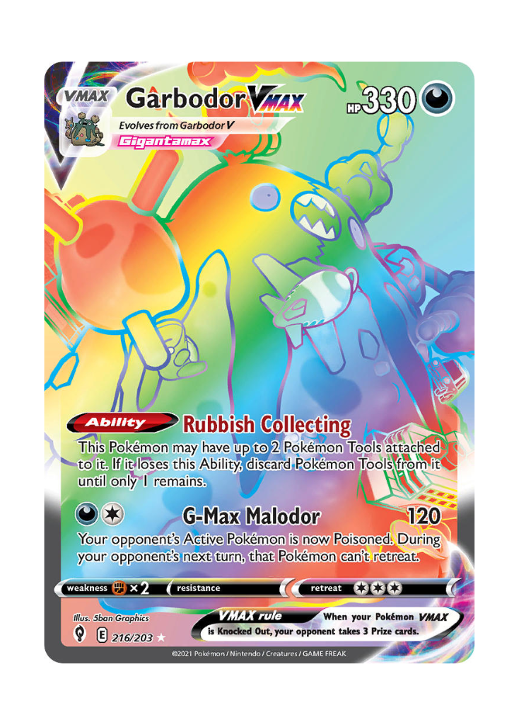 Evolving Skies: Garbodor VMAX Rainbow Rare - 216/203