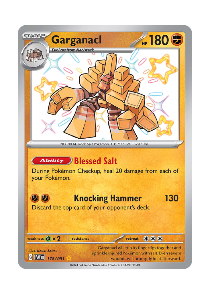 Paldean Fates: Garganacl Shiny Rare - 178/091 ATP Gaming LLC Paldean Fates: Garganacl Shiny Rare - 178/091 ATP Gaming LLC