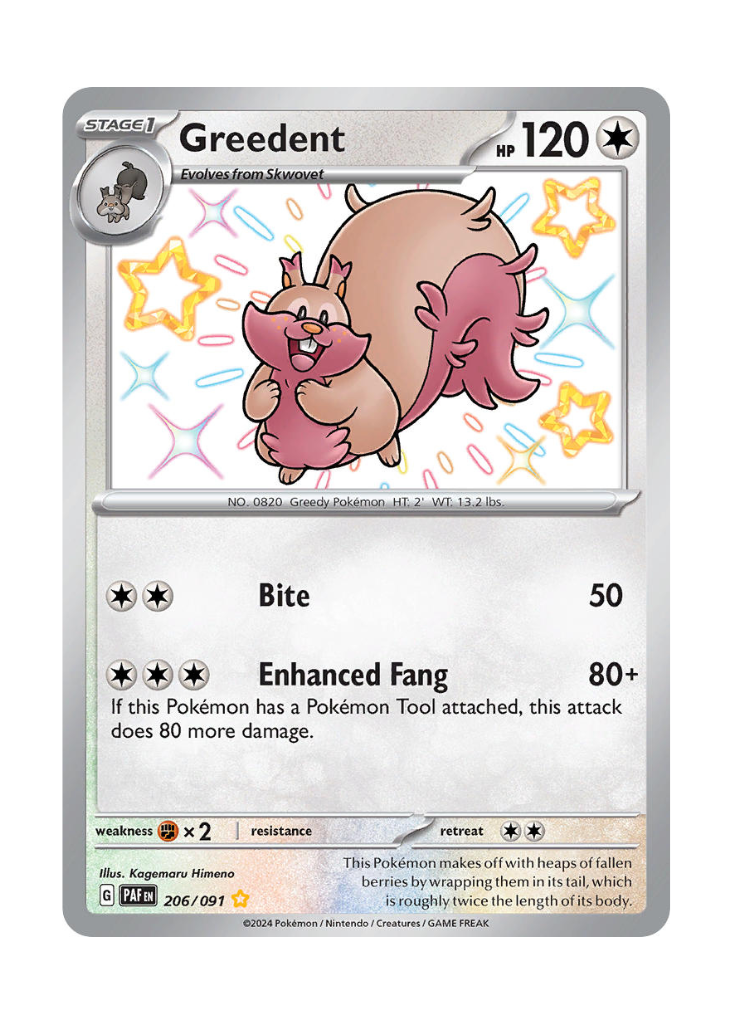 Paldean Fates: Greedent Shiny Rare - 206/091