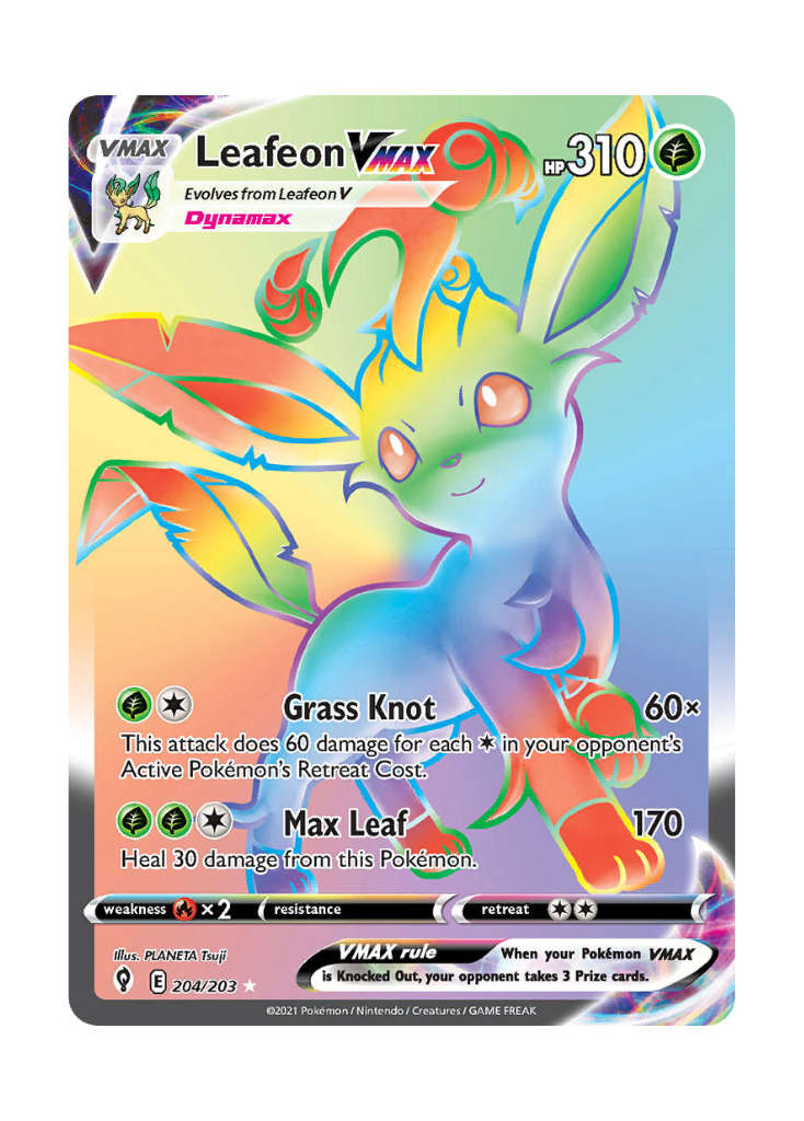 Evolving Skies: Leafeon VMAX Rainbow Rare - 204/203