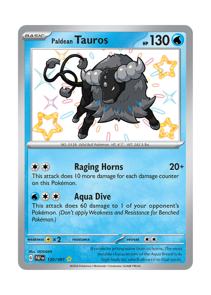 Paldean Fates: Paldean Tauros (Aqua) Shiny Rare - 120/091