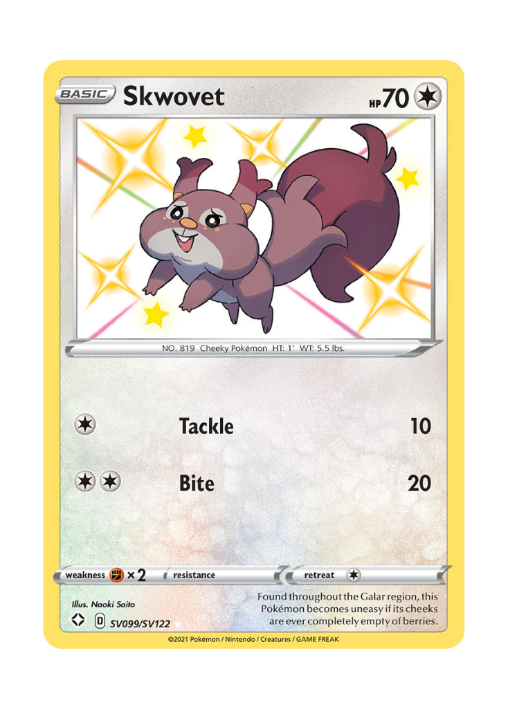 Shining Fates: Skwovet Shiny Rare - SV099/SV122