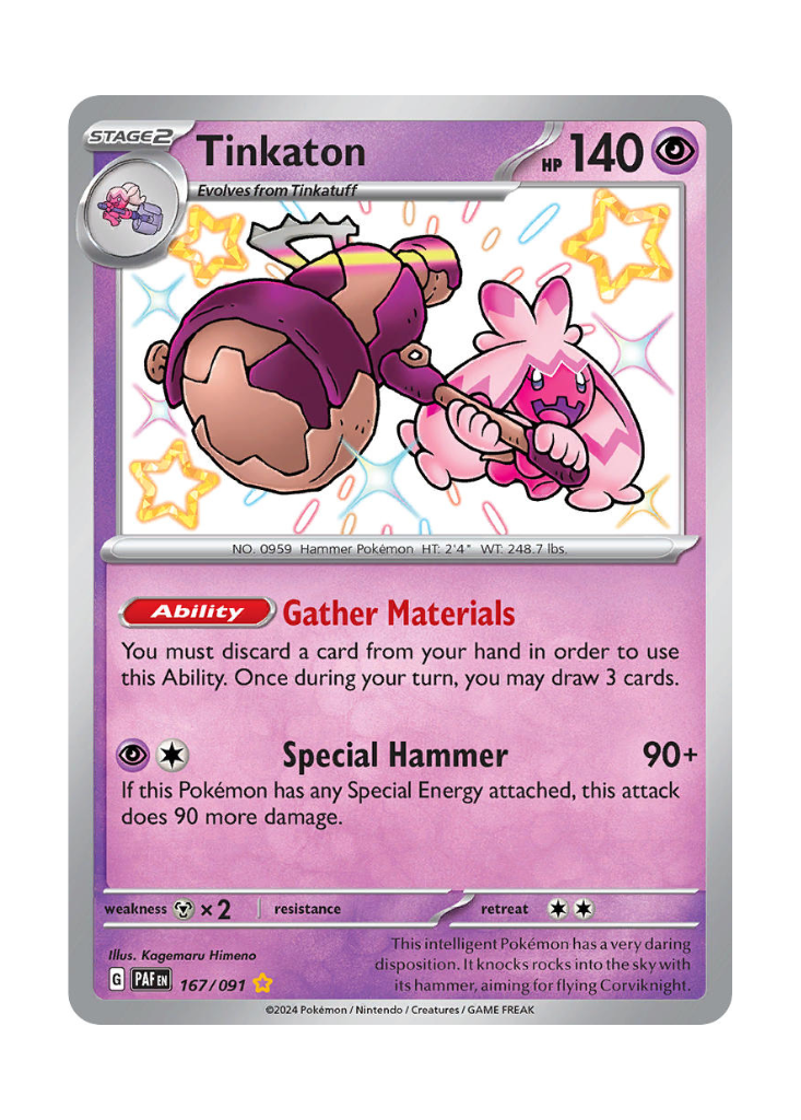 Paldean Fates: Tinkaton Shiny Rare - 167/091 ATP Gaming LLC Paldean Fates: Tinkaton Shiny Rare - 167/091 ATP Gaming LLC