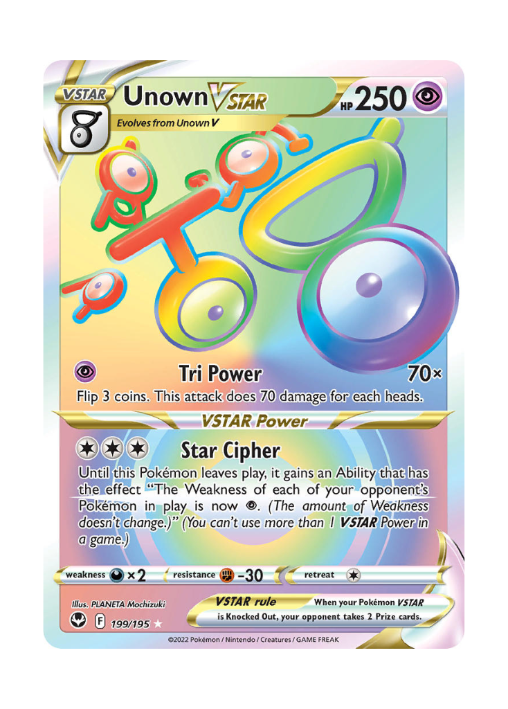 Silver Tempest: Unown VSTAR Rainbow Rare - 199/195 ATP Gaming LLC Silver Tempest: Unown VSTAR Rainbow Rare - 199/195 ATP Gaming LLC