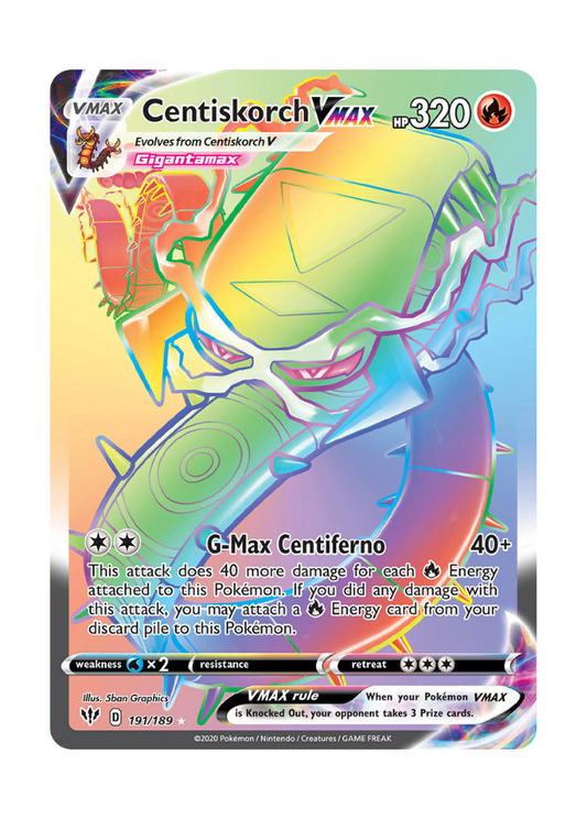 Darkness Ablaze: Centiskorch VMAX Rainbow Rare - 191/189