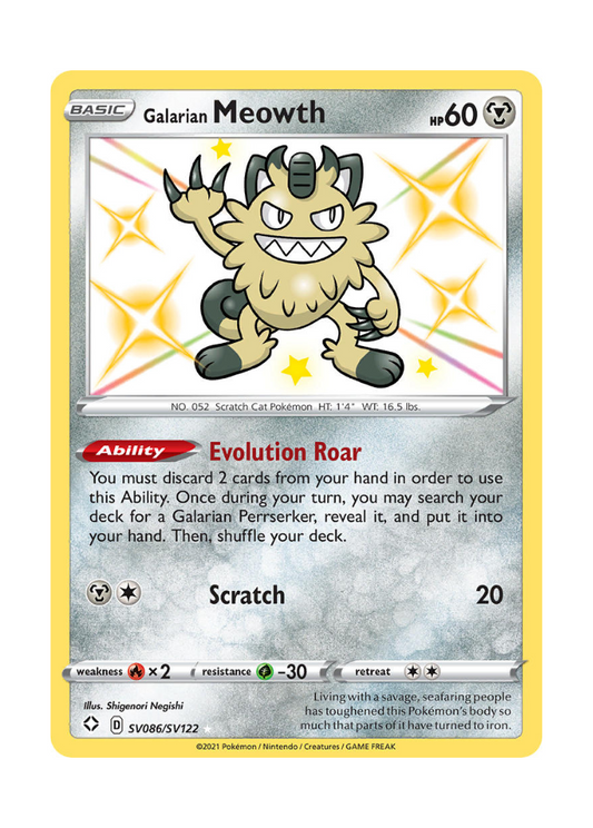 Shining Fates: Galarian Meowth Shiny Rare - SV086/SV122