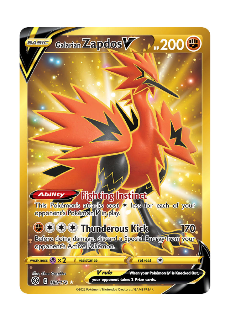 Brilliant Stars: Galarian Zapdos V Secret Rare - 182/172