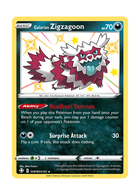 Shining Fates: Galarian Zigzagoon Shiny Rare - SV078/SV122