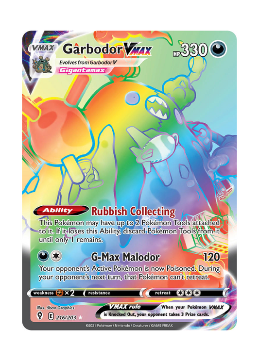 Evolving Skies: Garbodor VMAX Rainbow Rare - 216/203