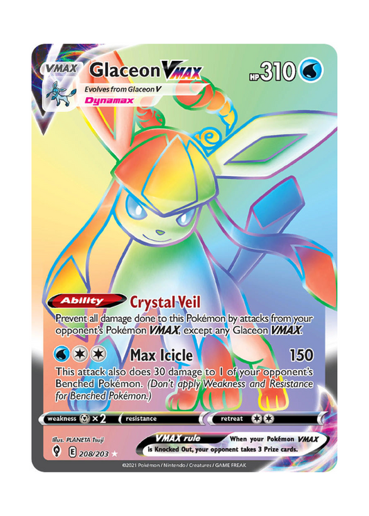 Evolving Skies: Glaceon VMAX Rainbow Rare - 208/203