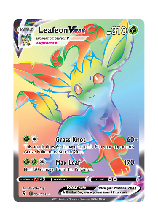 Evolving Skies: Leafeon VMAX Rainbow Rare - 204/203