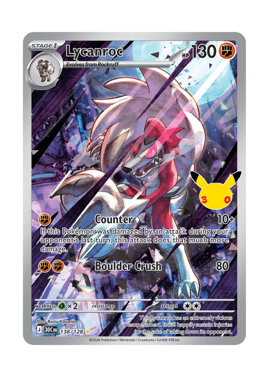 30th Celebration: Lycanroc Illustration Rare - 138/128
