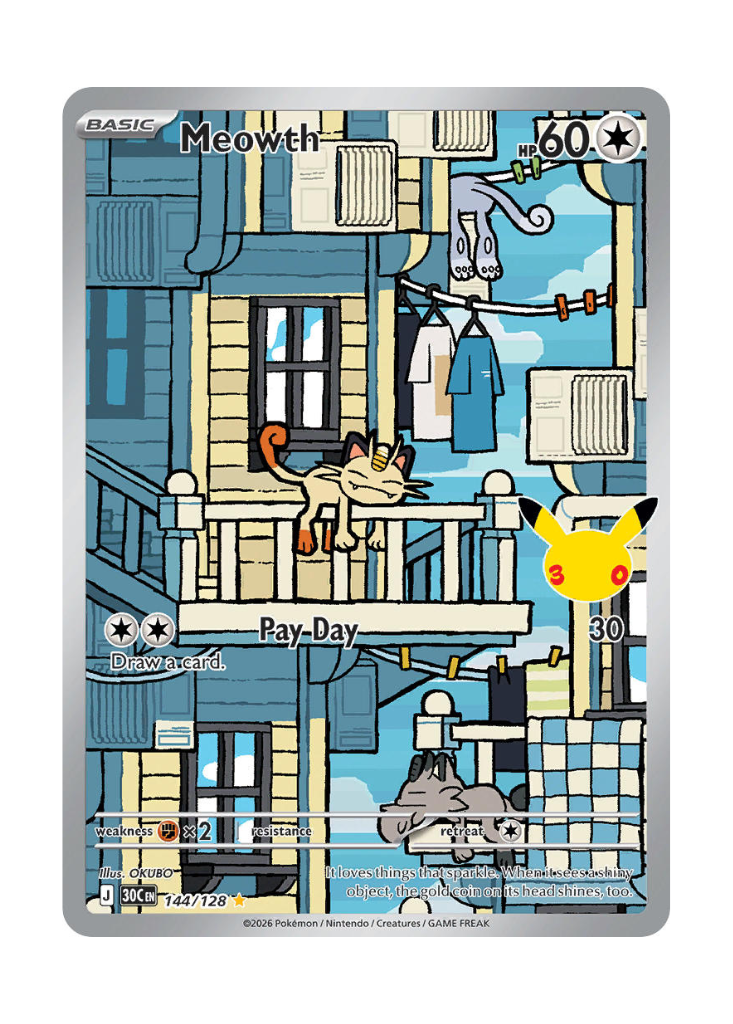 30th Celebration: Meowth Illustration Rare - 144/128