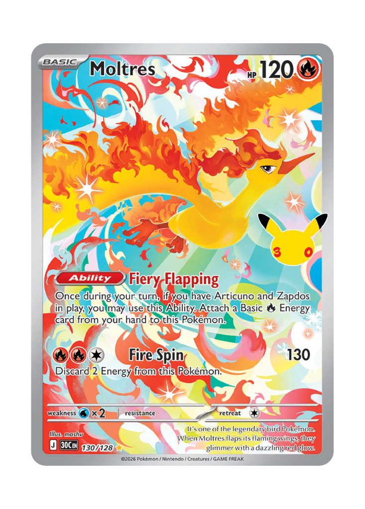30th Celebration: Moltres Illustration Rare - 130/128
