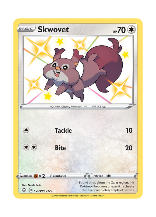 Shining Fates: Skwovet Shiny Rare - SV099/SV122