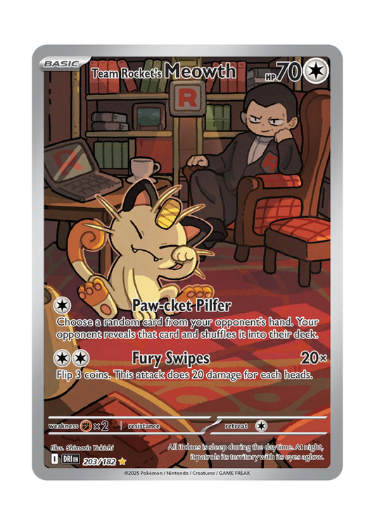 Destined Rivals: Team Rocket's Meowth Illustration Rare - 203/182