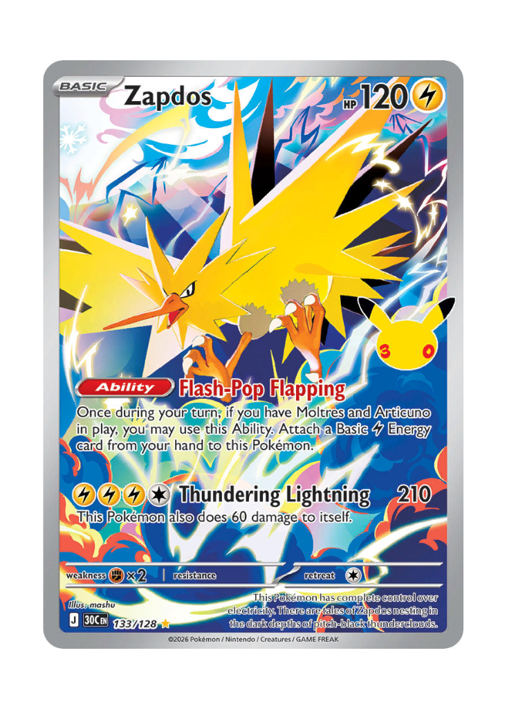 30th Celebration: Zapdos Illustration Rare - 133/128